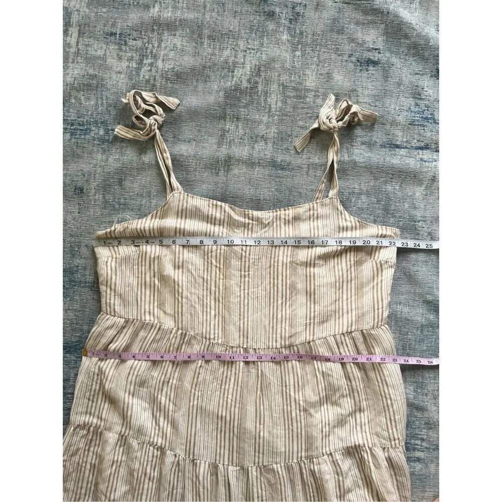 Caslon Ivory Khaki Stripe Tie Shoulder Tiered Sundress Size 1X - Picture 10 of 11